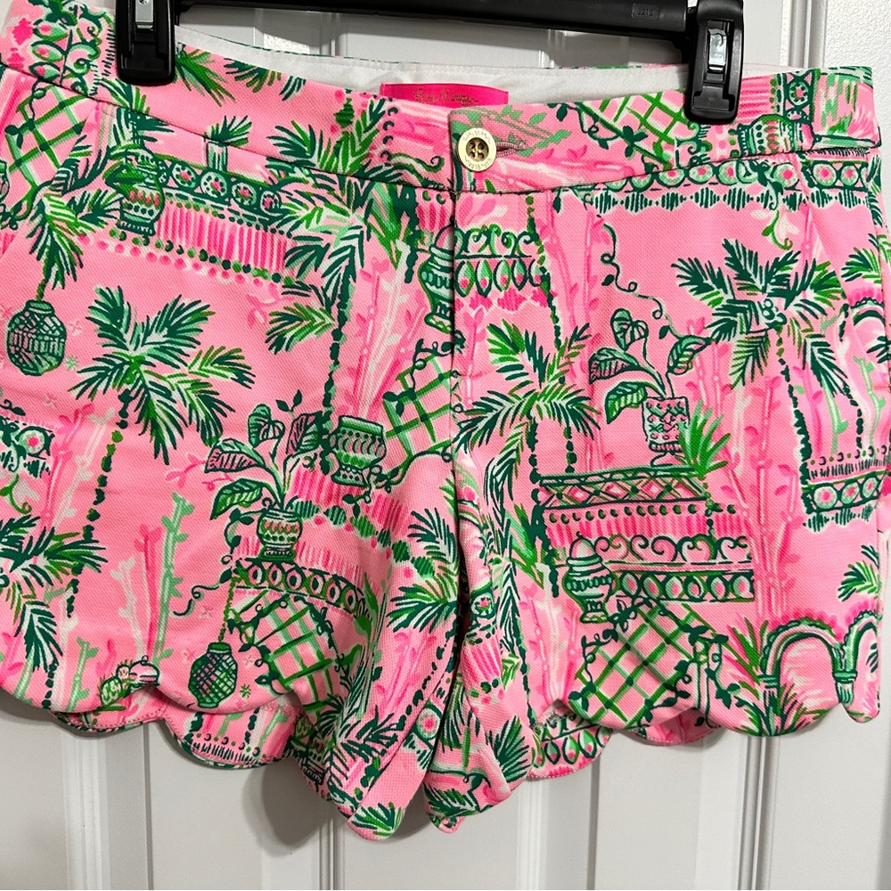 Lilly Pulitzer Buttercup Pink and Green Tropical Shorts